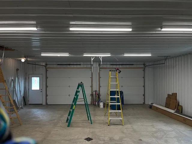 LED shop lights across a large garage