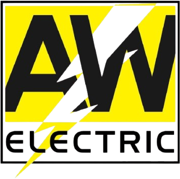 Logo with bold black letters "AW" on a yellow background, intersected by a white lightning bolt, above the word "ELECTRIC" in black text on white.