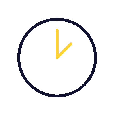 A simple clock illustration showing the time as 12:05, with a black outline and yellow clock hands on a white background.
